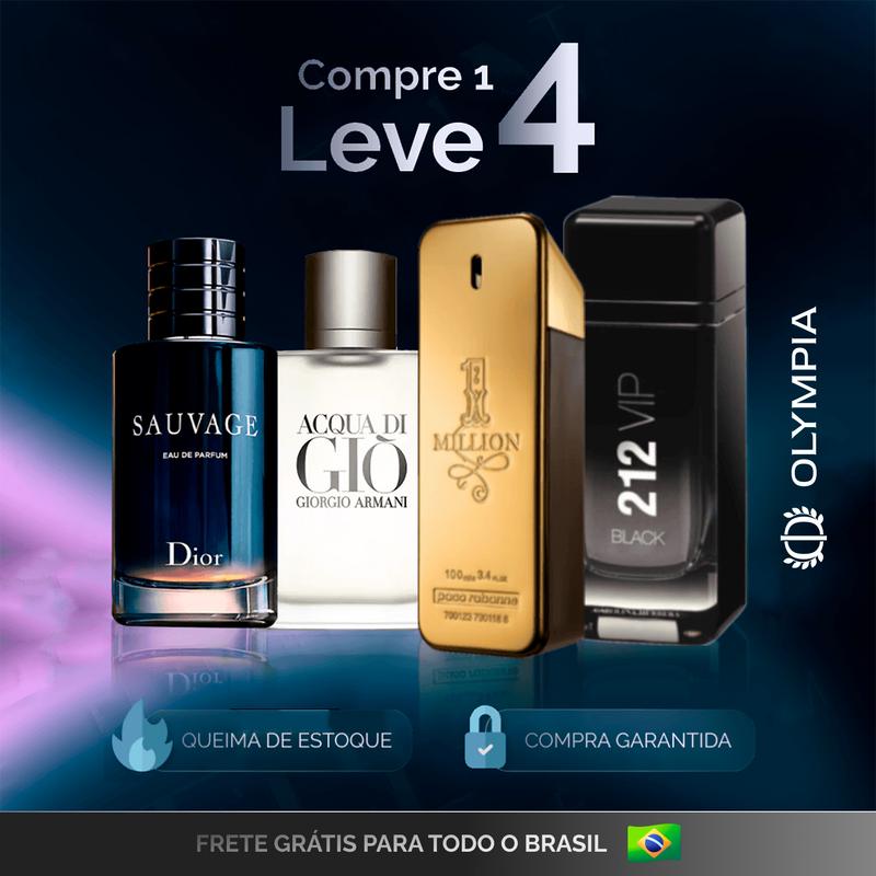 Kit 4 Perfumes Masculinos Importados (100ml) - 1 million, 212 vip, sauvage, acqua [QUEIMA DE ESTOQUE]
