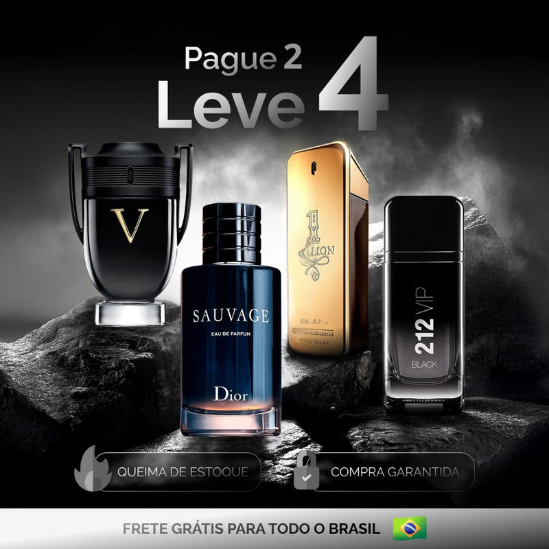 KIT 4 Perfumes Masculinos Importados (100m cada) - 1 Million | 212 VIP Black | Invictus V| Bleu